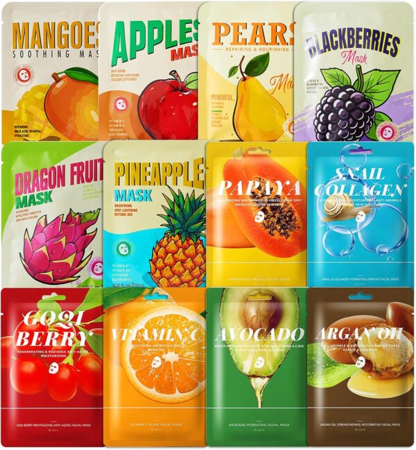 Lot de 12 Masques 💥 7,34€ au lieu de 9€ – Lot de 12 Masques en Feuille Soin Coréen 25 ml