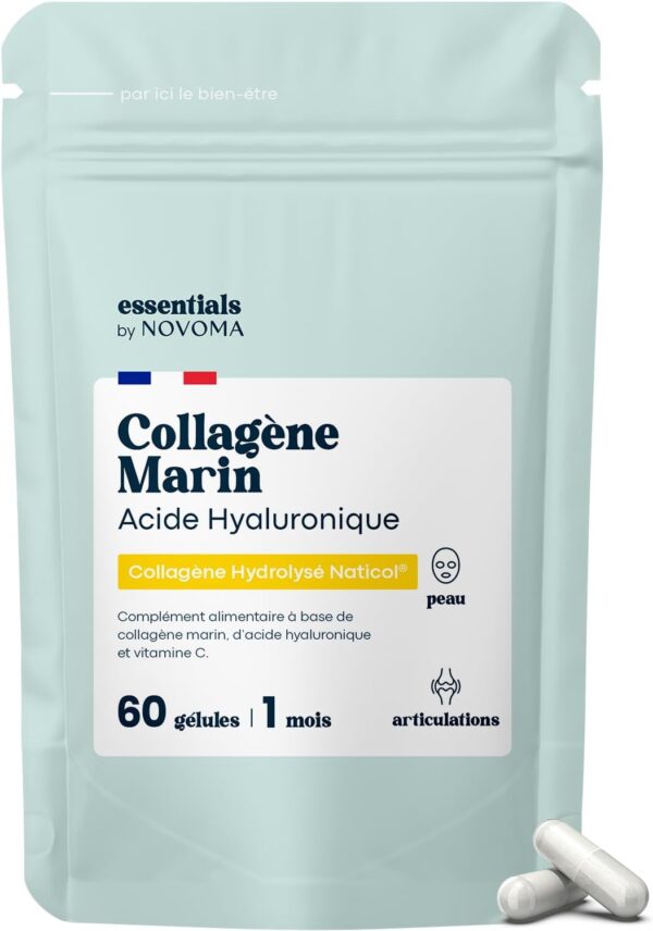 💥 9,47€ – Collagène Marin + Acide Hyaluronique 60 Gélules Essentials by Novoma