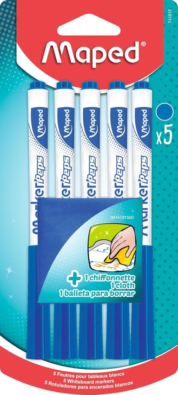 Maped Marker’Peps 💥 2,34€ au lieu de 4,18€ – Maped Marker’Peps 5 Feutres Effaçables + Chiffonnette