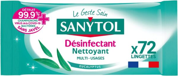 💥 1,16€ au lieu de 1,57€ – Sanytol Lingettes Multi-Usages Désinfectantes Eucalyptus (x72)