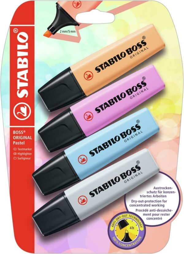 STABILO BOSS ORIGINAL 💥 3,95€ au lieu de 5,65€ – STABILO BOSS ORIGINAL Pastel (Blister 4 Surligneurs)